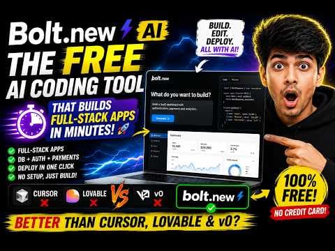 Bolt.new AI The FREE AI Coding Tool That Builds Full-Stack Apps in Minutes! 🚀🔥 Better Than Cursor??