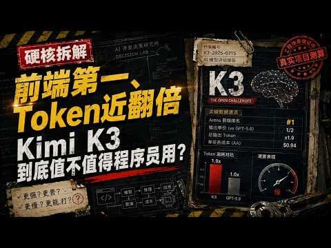 前端第一、Token近翻倍：Kimi K3到底值不值得程序员用？
