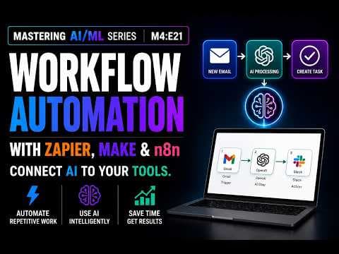 AI Workflow Automation with Zapier, Make & n8n — 3 Automations Built Live | Master AI & ML Ep 21